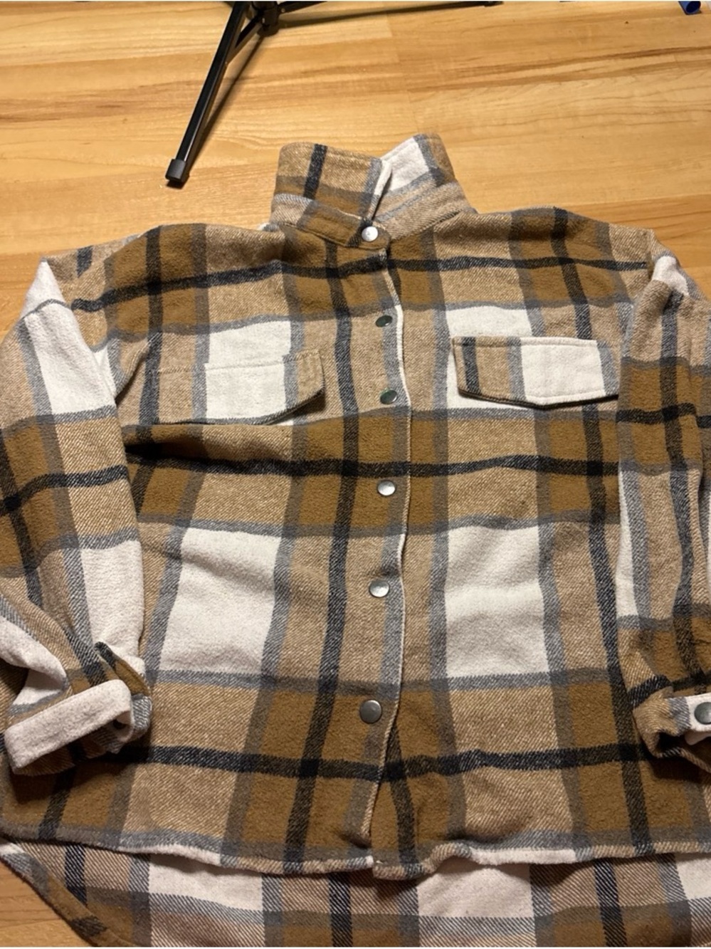 Men's Lightweight Plaid Shirt Jacket - Tan & White